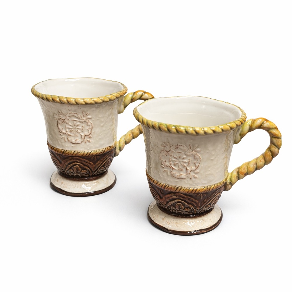 Elegant Cream and Brown Ceramic Mugs